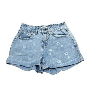 Forever 21 Mom Shorts Womens Size 00 Blue High Rise Floral Cuffed Hem